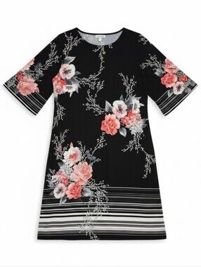 Sandra Darren Shift Dress with Pink Roses
